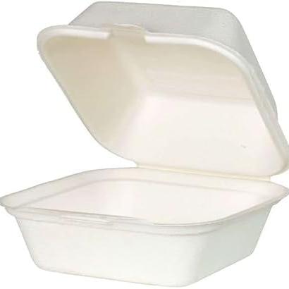 125 Boîte de hamburger bio coquille de canne jetable biodégradable, Boites de bagasse compostables 500 ml Boîte à couvercle à charnière 14,3x15 cm (