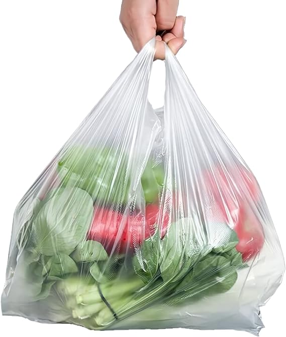 500 BIO Sac de course a bretelle TRANSPARENT (28X14X48) 30 micros sac plastique réutilisable, Sacs de transport Blancs