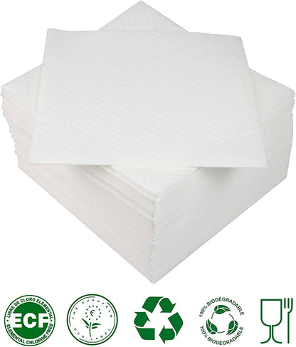 2000 Serviettes en Papier Écoresponsable, Serviettes en Papier Blanc à Cocktail, Serviette de Table Papier Biodégradables (29x30)
