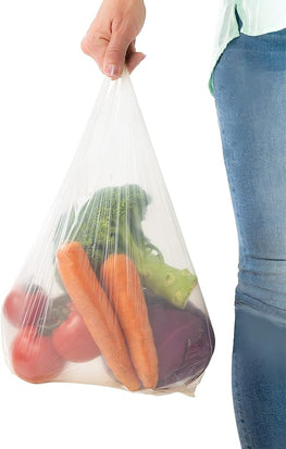 2000 BIO Sac de course a bretelle TRANSPARENT (28X14X48) 30 micros sac plastique réutilisable, Sacs de transport Blancs